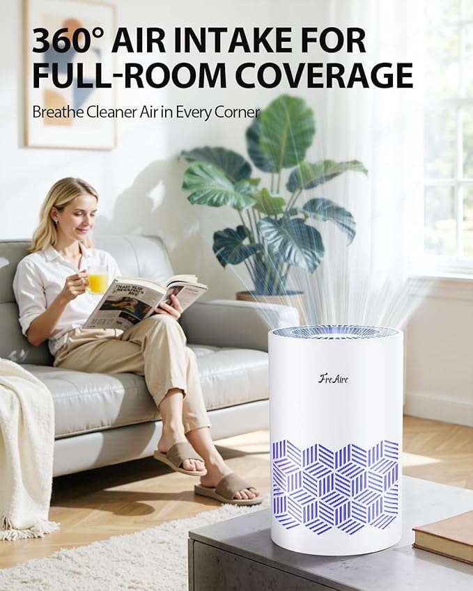 FreAire Air Purifiers for Bedroom, Air Purifiers for Home with Lights, HEPA Air Purifier Removes Dust Smoke Pollen Dander Smell, for Home/Pets/Bedroom