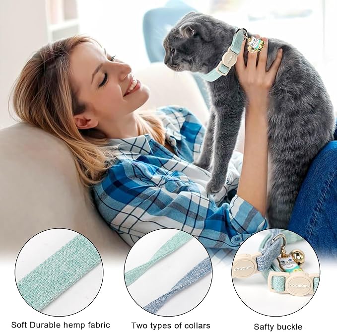 Cat Collar,2 Pack Green Cat Collars Breakaway with Bell