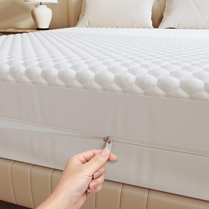 OhGeni 100% Waterproof Zippered Mattress Protector,Queen Size Mattress Encasement,Pet Hair & Bedwetting Resistant,Cooling Breathable Fitted Sheets,Non-Slip Deep Pocket,Washable Noiseless