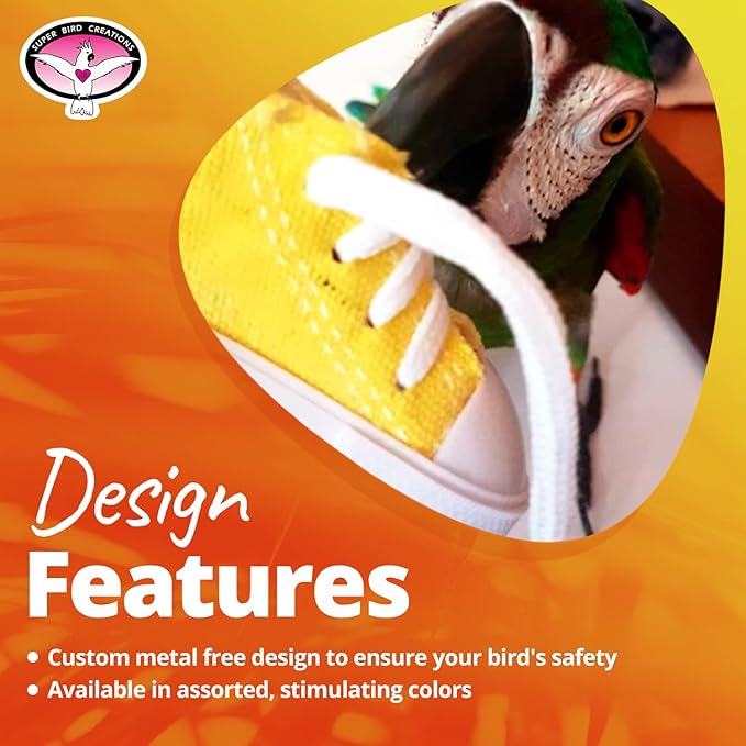 Super Bird Creations SB50010 Sneaker Bird Toy - Durable Safe Chew Toy - Ideal for Cockatiels Parakeets Parrots Small to Large Birds - Vibrant, Assorted Colors 3" x1-1/2 x 1-3/8" (12 Pack)