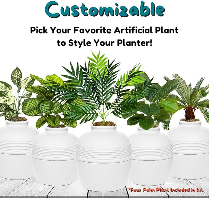 Good Pet Stuff Hidden Litter Box Planter, Decorative Cat Litter Enclosure with Carbon Filter, Artificial Plant, Easy Clean, Improved Design, Round Style, Base Kit, Classic White