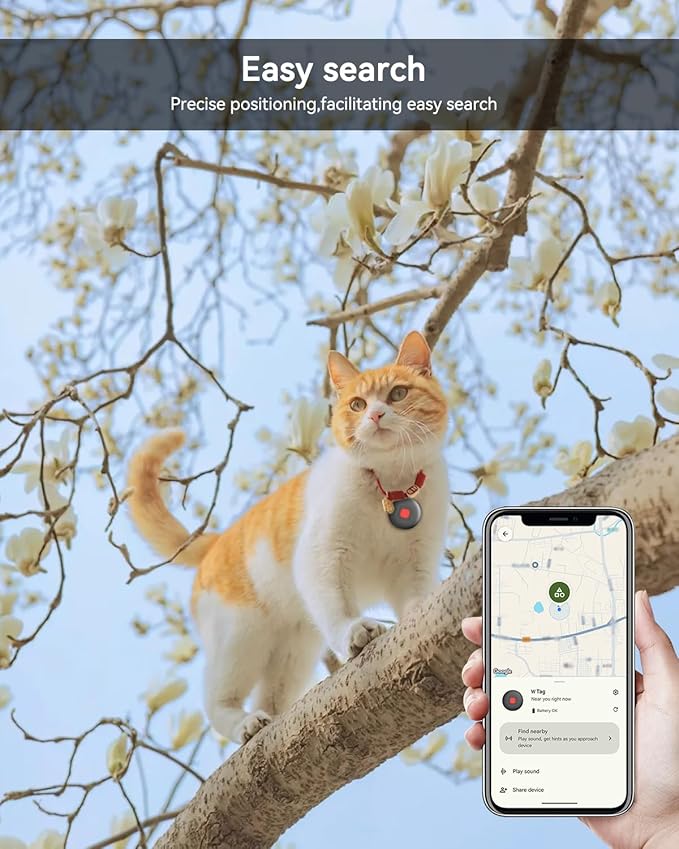 Bluetooth Dog Tracker Tag, Pet Tracker for Dogs with Silicone Collar Holder, Works with Apple Find My & Android Find Hub, IP67 Waterproof Anti-Lost Locator, White 1 Pack