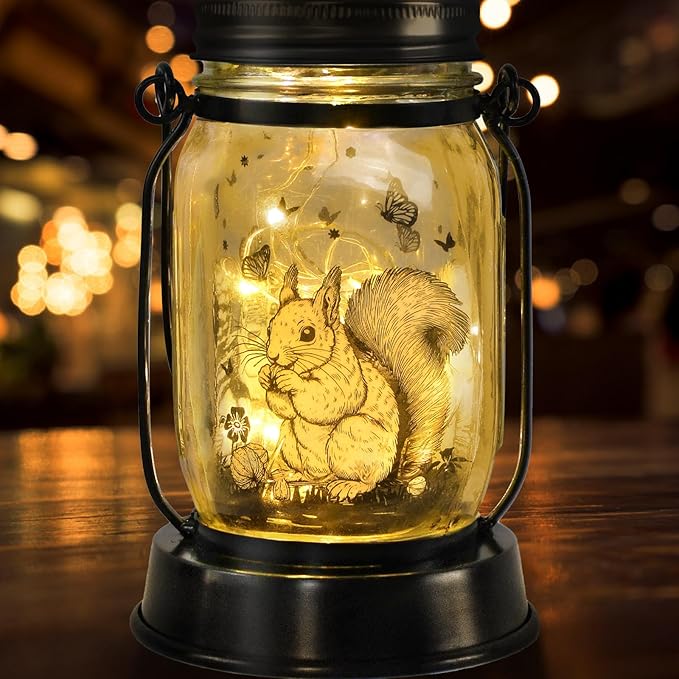 kyoryuger Squirrel Gifts for Women/Men Squirrel Solar Lanterns Mom Birthday Animal Lovers Lantern Pet Loss Tree Rat Lights Solar Garden Decoration for Yard, Patio,Backyard,Porch Torches