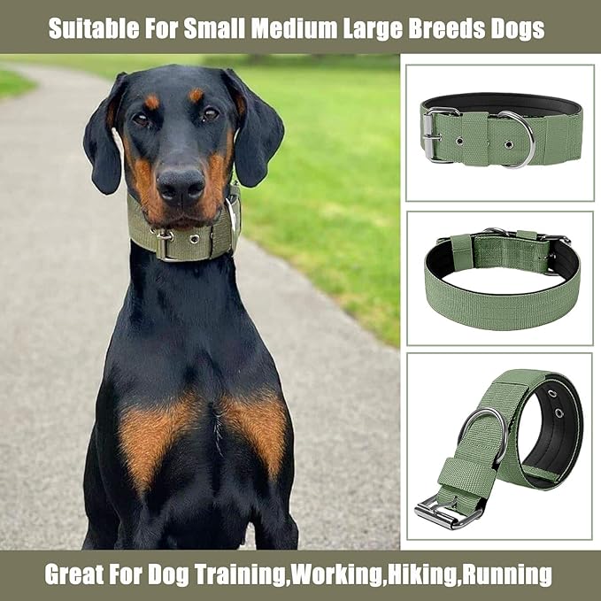 Heavy Duty Tactical Dog Collar - 1.5" Width Military Durable Thick Nylon with Adjustable Metal D Ring & Buckle Working Training K9 Collar for Medium Large Dogs (S(14"-17"), Army Green)