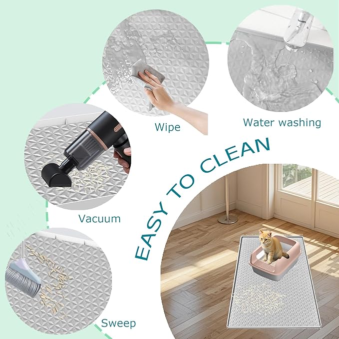Cat Litter Mat for Litter Box, Silicone Large Cat Litter Trapping Mat - 51.2x25.6 in, Waterproof & Non-Slip, Durable & Easy Clean, Light Gray