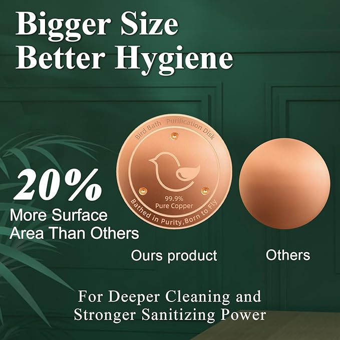 Copper Bird Bath Disks (2-Pack), 4.2" Large Surface, 20% More Coverage, Year-Round Water Cleanliness