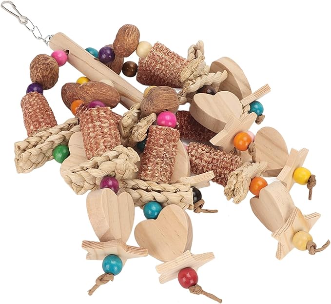 Wooden Bird Chew Toy, Edible Nuts, Non, Vibrant Design, Reduces Boredom, for Parrots and Small Birds