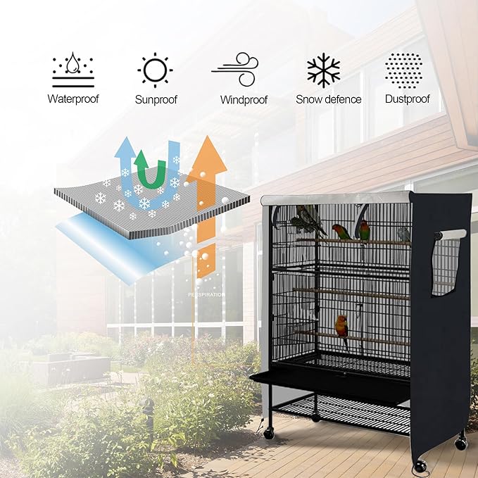 Universal Bird Cage Cover, Dark Colored Drape for Animal Crate, Waterproof & Washable Night Cover for Cages, Distraction and Light Eliminator for Mink, Totoro, Parakeets, Parrot (XL - 38”L×23”W×51”H)