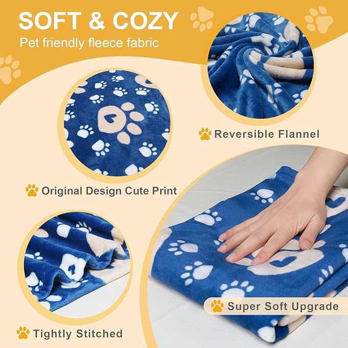Dog Blanket, Soft Fleece Dog Blankets for Small Medium Dogs, Fluffy Flannel Pet Cat Puppy Blanket Mat Cover for Bed Couch, Cute Paw Print Throw Blanket for Dogs, Blue, 40"X30"
