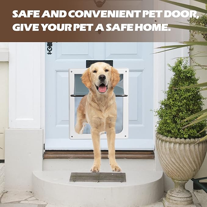 Pet Flap Door 2 Ways Locking Dog Wall Entry Pet Door with Transparent Flap for Dogs (Medium)