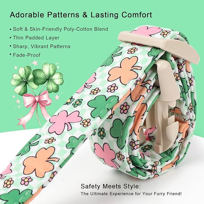 St Patricks Day Dog Collar for Small Dogs - Cute Pastel Lucky Clover Dog Collars, Lightweight Adjustable Irish Green Festival Dogs Collars with Quick Release Buckle S