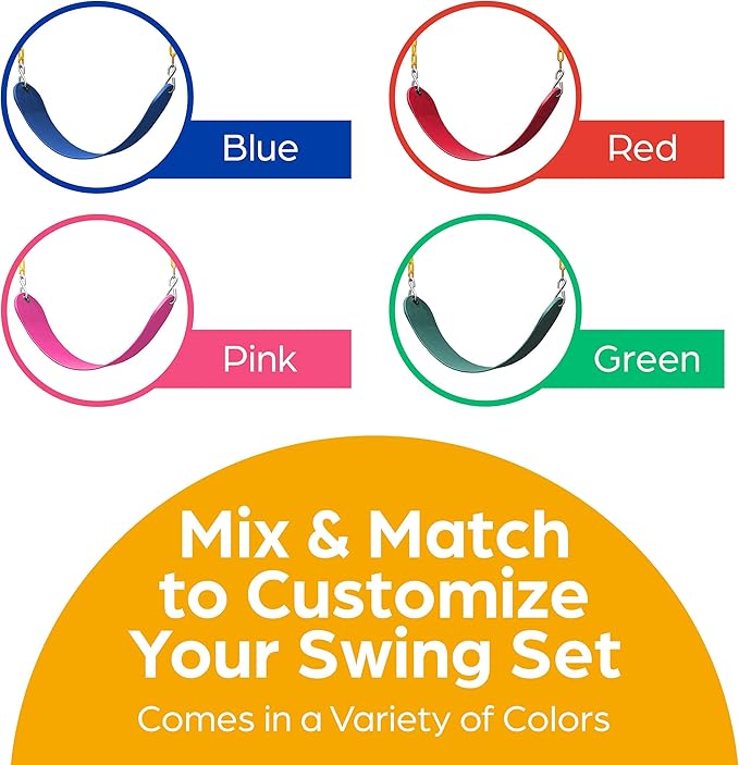 Jungle Gym Kingdom Outdoor Swing Seat Replacement - Pack of 1 Replacement Swings for Swingsets for Outside with Plastic Coated Chains and 2 Hooks, Playground Accessories, Red