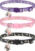 Breakaway Cat Collars with Bell & Cute Pendants, 3 Pack Safety Buckle Kitten Collars, Adjustable Pet Collar Ideal for Girl Boy Cats Puppy (Moon&Star)