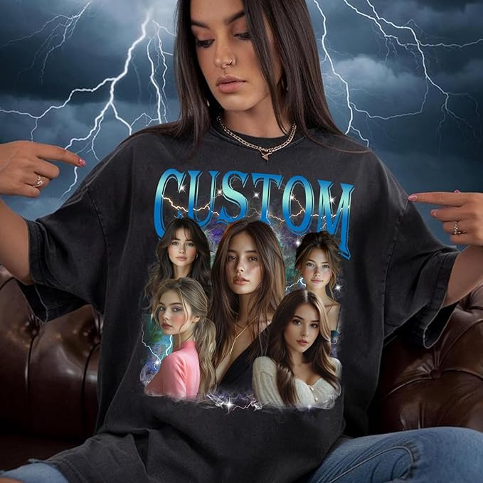 NAZENTI Custom Bootleg Rap Tee, Custom T-Shirts with Picture, Retro Custom Bootleg, Valentine's Gifts for Him Her