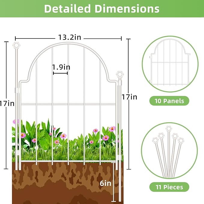 30 Pack White Decorative Garden Fence, 17in x33ft Garden Fencing Animal Barrier for Dogs, Rustproof Metal Fence Panels with Ground Stake, Arched Flower Bed Edging Borders for Yard & Patio