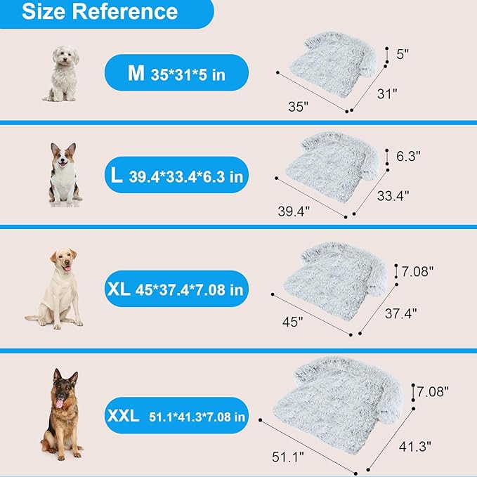 Luxurious Dog Couch Bed Protector for Dogs Memory Foam, Removable Fluffy Plush Pet Couch Cover for Dogs Washable, Calming Dog Sofa Beds, Waterproof Couch Protector, Pet Beds Mats for Couch(XL)