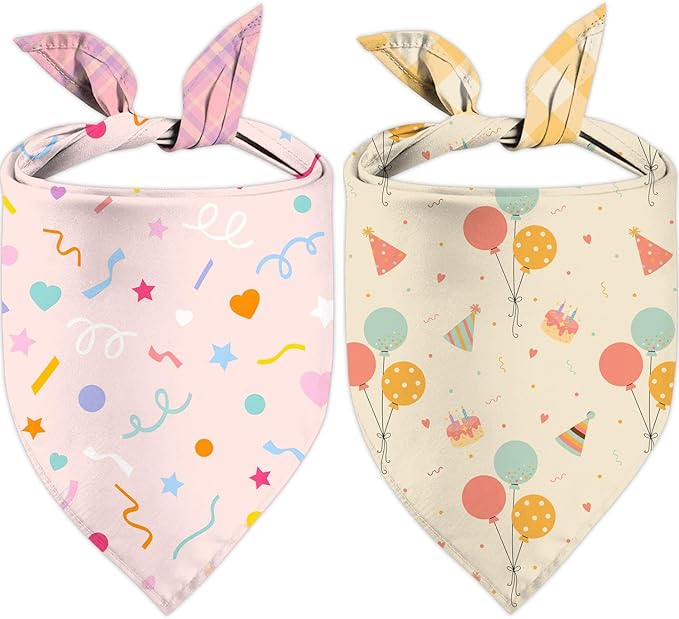 Happy Birthday Dog Bandanas, Double Sided Adjustable Birthday Party Pet Decorations 2 Pack Triangle Bibs Cat Scarf Set
