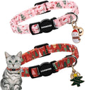 2 Pack Christmas Cat Collars Breakaway with Bell, DOGWONG Safety Buckle Christmas Snowman Cute Cat Collar for Girl Boy Cats，Adjustable 7-12 Inch
