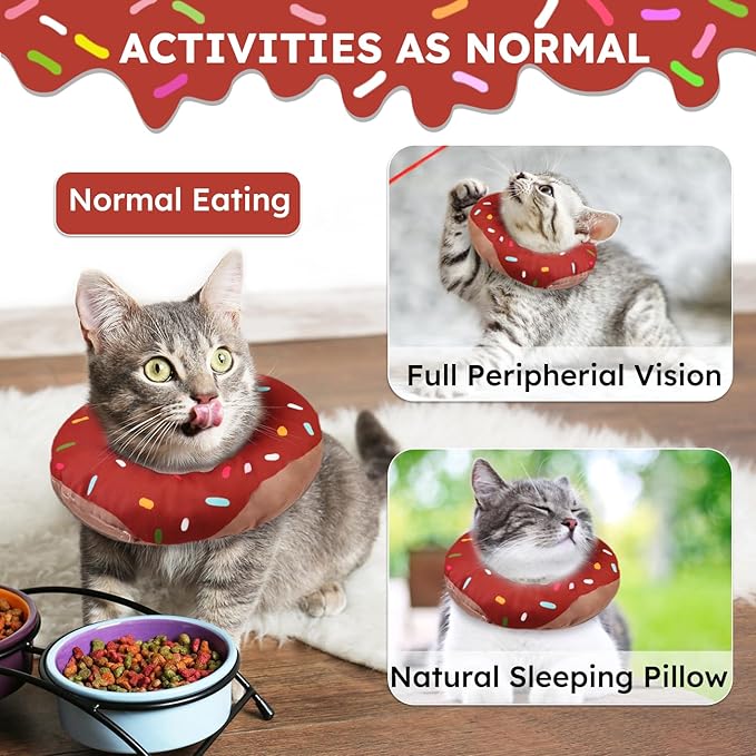 Cat Cone Collar Soft, Waterproof Cat Recovery Collars Spay Cones to Stop Licking Cute Donut E Collar After Surgery Anti-Lick Wound Healing Safety Elizabethan Collar for Kittens (Donut Brown, Medium)