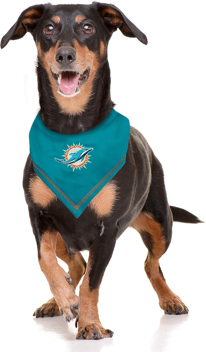 Pets First NFL Miami Dolphins TIE Bandana, Large/X-Large. Dog Bandana Scarf Bib for Pet Cat Dog. The Ultimate Game-Day, Party Bandana