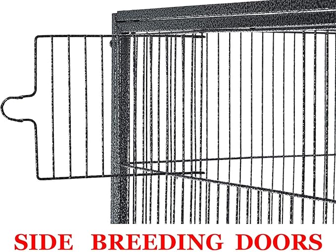 64" Extra Large Tight 1/2-Inch Bar Spacing Wrought Iron Flight Canary Parakeet Cockatiel Lovebird Finch Home Cage Side Nesting Box Doors with Removable Rolling Stand