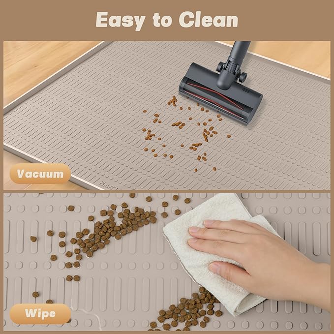 47" x 35" Silicone Cat Food Mat, Waterproof Pet Feeding Mat with Raised Edge, Extra Large Cat Bowl Mat Water Bowl Placemats for Cats, Non-Slip, Protects Floors, Easy to Clean (Beige