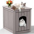 Cat Litter Box Enclosure, Multi-Functional Hidden Litter Box Furniture & Indoor Outdoor Cat House with Side Table Design, Openable Front Door & Raised Floor, Easy to Clean & Assemble, Grey