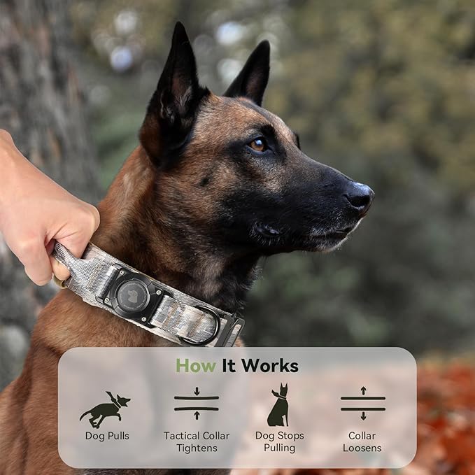 2026 Upgrade Waterproof AirTag Dog Collar, Military Tactical Dog Collar with AirTag Holder, Comfortable Control Handle and Metal Buckle, GPS Dog Collar Holder for Medium to Large Dog(Digital camo, XL)