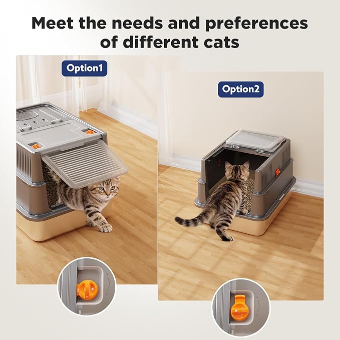 FURTIME Stainless Steel Litter Box with Lid for Kitty, Metal Enclosed Cat Litter Box for Small Cats, Kitten Cat Box with High Sided Enclosure & Scoop, Odor Free, Anti-Leakage, Grey