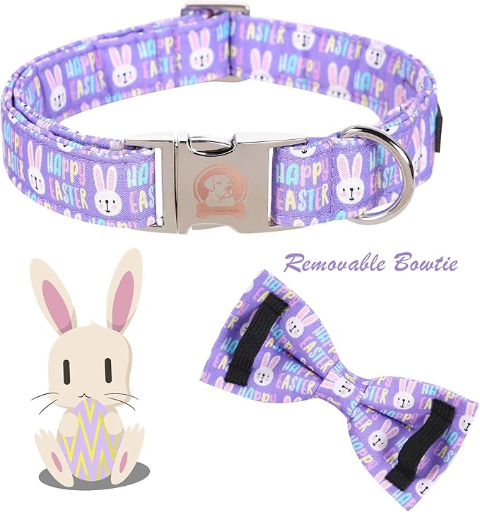 MR. CHUBBYFACE Easter Dog Collar Rabbit Puppy Collar with Bow, Adjustable Pet Collar Bowtie for Small Medium Large Dogs