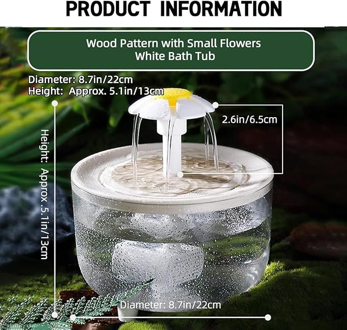 Bird Bath for Parakeets - Small Medium Bird Shower & Bathing Fountain with Filtered Circulating Water Pool Sink for Parrots Lovebirds Conures Finches Cockatiels - Pet Accessories (White Large)