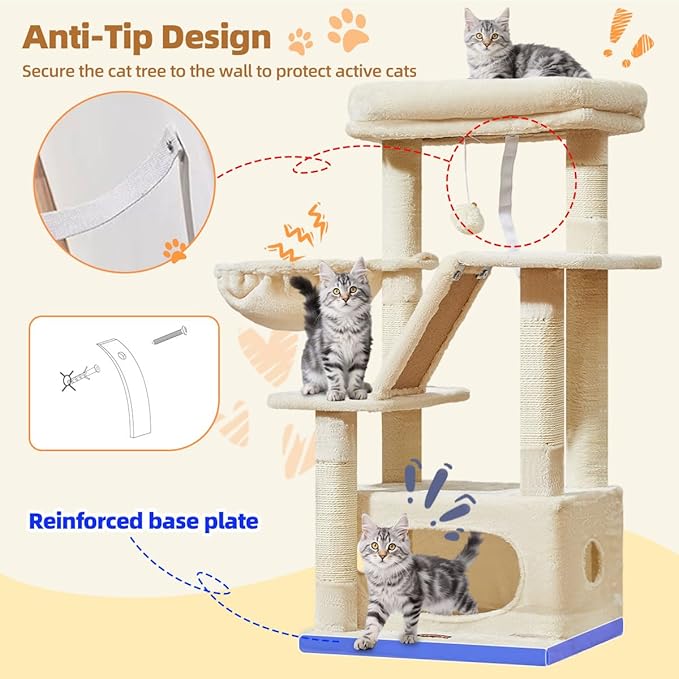 Taoqimiao Cat Tree,38.5-Inch Cat Tower for Indoor Cats,Suitable for Kittens with Luxurious cat condo with Adjustable Baskets and Luxurious Perch Beige MS029SM