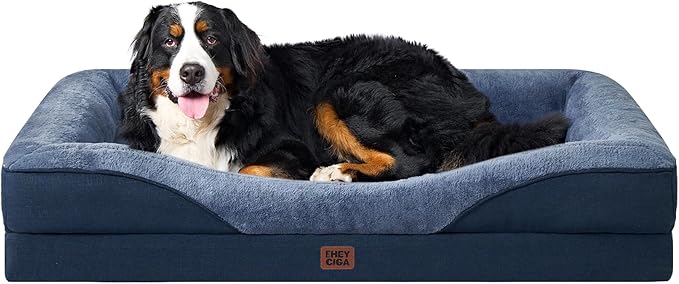EHEYCIGA Orthopedic XXL Dog Bed for Large Sized Dog, 52x41x8 Inch Extra Large Memory Foam Dog Couch Bed with Sides, Waterproof Liner & Washable Removable Cover, Bolster Pet Sofa, Navy