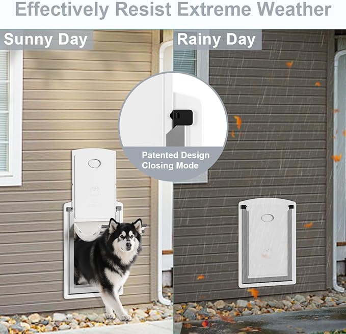 Dog Door for Wall, Steel Dog Door with Telescoping Tunnel, Weatherproof Pet Door with Two Sliding Lock Panels and Magnetic Flaps, Easy to Install, White, X-Large