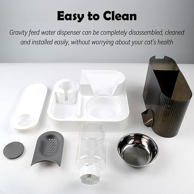Automatic Gravity Cat Feeder with Stainless Steel Food Bowl, 2 in 1 Cat Feeder and Water Dispenser Combo Detachable Pet Water and Food Dispenser Set for Puppy Kitten Small Dog(Gray)