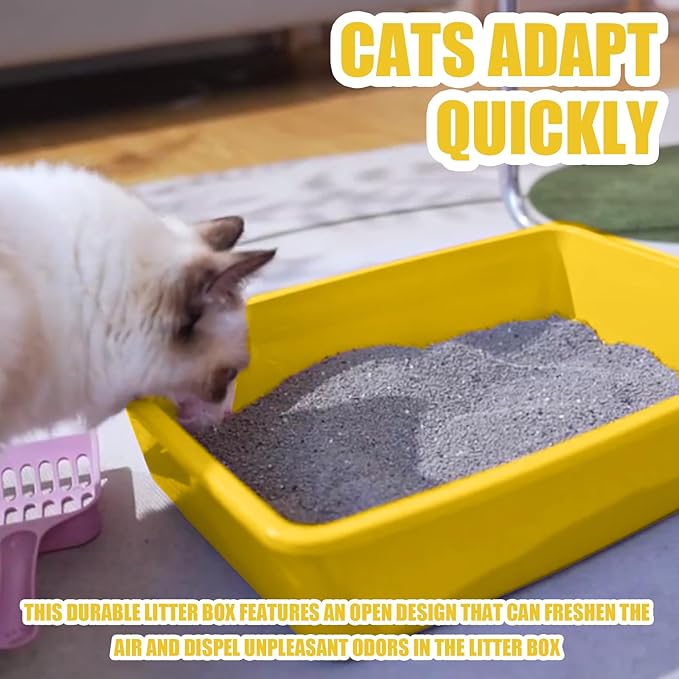 Small Litter Box, Plastic Kitten Litter Box, 13.9 x 9.8 x 3 Inch Open Litter Box for Small Pet, Easy to Clean (Yellow 4PCS)