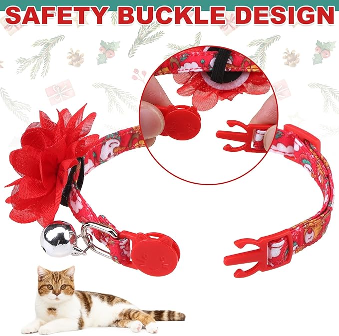 Breakaway Cat Collars with Bell & Cute Pendants - 3 Pack Adjustable Safety Kitten Collars - Decoration for Girl Boy Cats Puppy and Small Pets (Style C - Christmas)