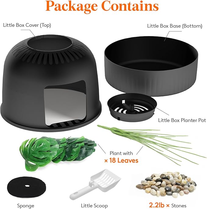 Lifewit Cat Litter Box, Hidden Enclosure Litter Tray with Odor Control & Carbon Filter in Living Room, Bedroom, Corner with Faux Plant& Plastic Scoop, 48 x 120 cm/19x47, Black
