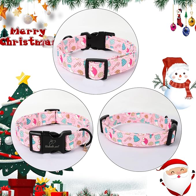 Christmas Dog Collar for Puppy Small Dogs - Cute Snowflake Print Pink Christmas Collars for Dogs, Soft Adjustable Winter Holiday Dog Collars with Quick Release Buckle XS