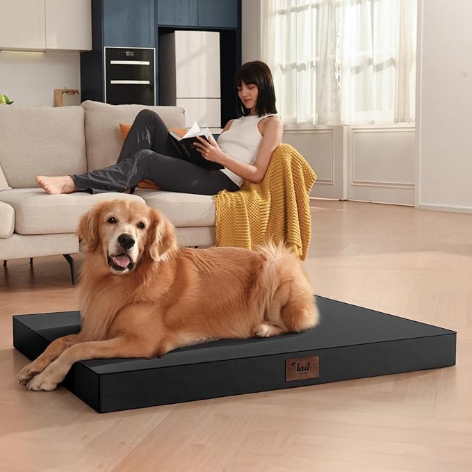 Outdoor Orthopedic Dog Bed, Waterproof Dog Bed for Large Dogs 36x27 Inch, Egg Crate Foam Pet Mat with Washable Removable Oxford Cooling Cover, Black