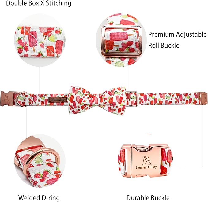 Lionheart glory Dog Collar, Dog Collar with Bow, Popsicle Print Girl or Boy Boy Dog Bowtie Collar Cute Pet Collar Gift for Small Dog