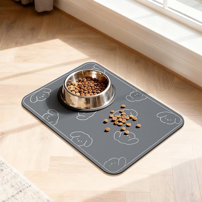Dog Food Mat, Diatom Ooze Cat Water Mats Non Slip for Floors Waterproof and Water Absorption, Easy to Clean-Dog (12" H*15.5" L)