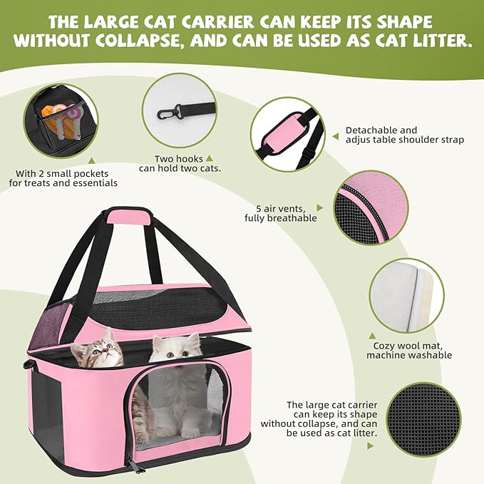 Premium Cat Carrier for Pets Up to 20 Lbs, Cat Travel Bag Soft-Sided Backpack Pet Carriers with Padded Shoulder Strap, Dog Carrier for Small Dogs Puppy Carry Airline Approved, Pink