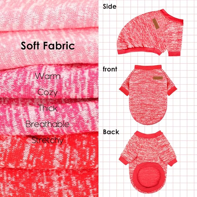 3 Pack Dog Sweaters for Small Dogs Girl Boy Winter Fleece Clothes Warm Soft Dog Sweatshirt Outfit for Dogs Cats Pet Apparel (Rose+Red+Pink, XX-Small)