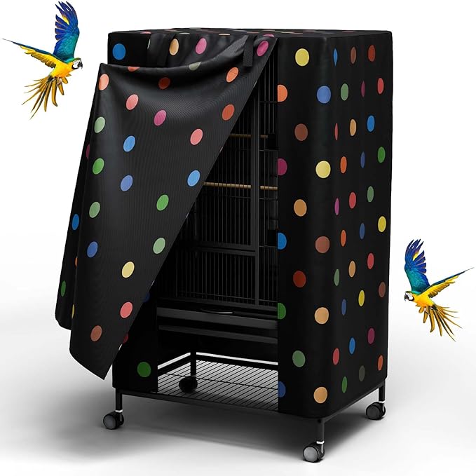 Tchvt Nighttime Bird Cage Covers with Zipper Panel Blackout Birdcage for Winter Universal Breathable Large Good Night Enclosure for Bird (Polka Dot, 26x19x40 inch)