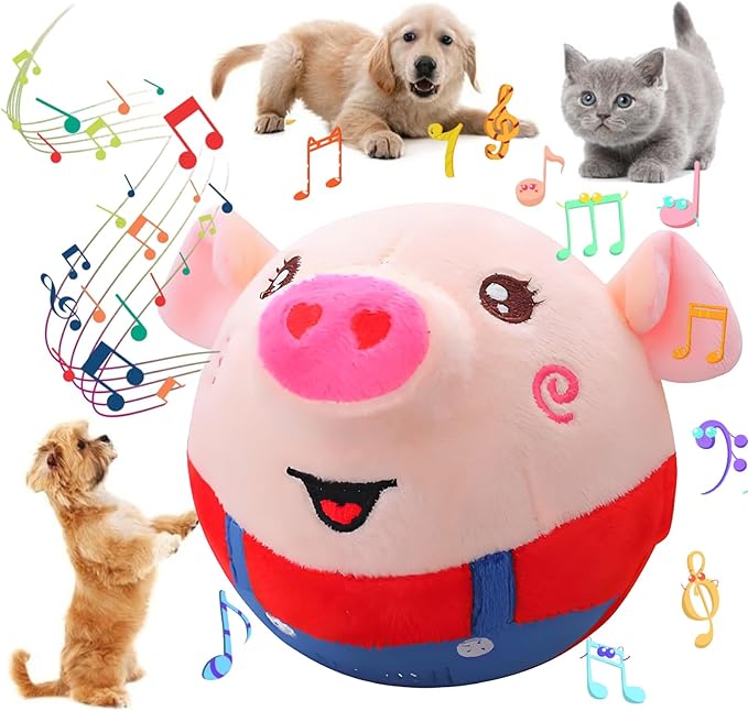 Interactive Dog Toys,Active Moving Pet Plush Toy with Recording and Music Modes, Jumping Squeaky Song shaking Interactive Dog Ball,Rechargeable Dog Toys to Keep Them Busy, Plush Pet Toy(Smile Red Pig)