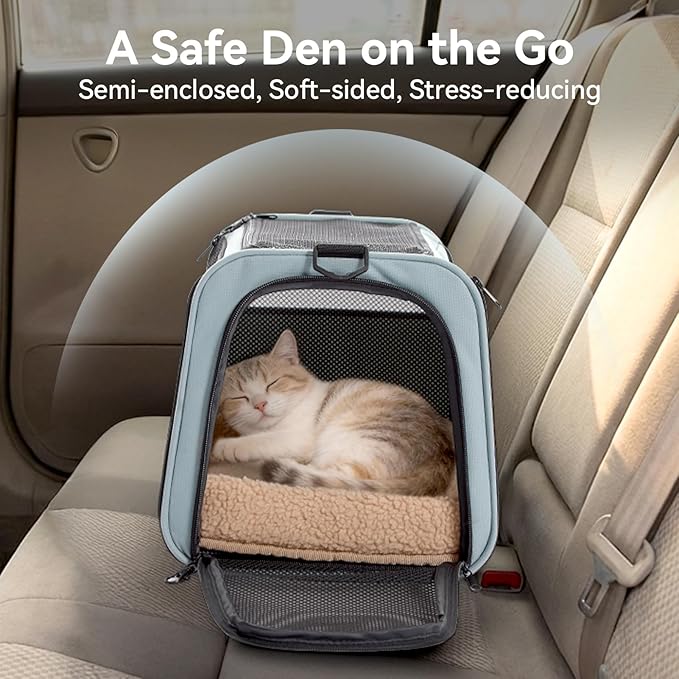 PETSFIT Large Cat Car Carrier with Patented Safety Buckles(19 x 12 x 12) – Roomy Escape-Proof for Safe Driving, Lockable Zippers & Safety Tether, Soft-Sided Travel Carrier for Road Trips & Vet Visits