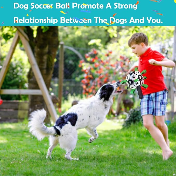 Ropes Soccer Balls Toy - Interactive Dog Toys for Tug of War, Puppy Birthday Gifts, Water Toy, Durable Balls World Cup for Large Dogs (9 Inch)
