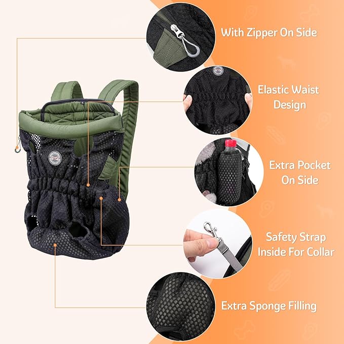 Dog Carrier Backpack, Pet Front Carrier Backpack Legs Out Dog Chest Carrier for Small Medium Dogs, Hands-Free Cat Backpack Carrier Dog Travel Backpack Airline Approved Hiking Bike Motorcycle