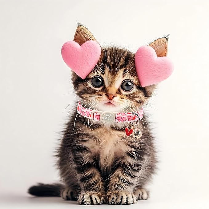 2 Pack Valentines Cat Collars - Valentine Breakaway Cat Collar with Bell, Pink and Red Heart Pendant, Adjustable Kitten Collars for Girl Boy Cats, Sweet Hearts